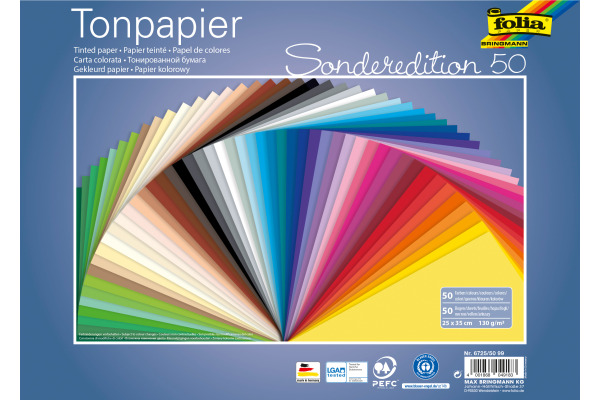 FOLIA Tonzeichenpapier 25x35cm 6725/5099 130g, assortiert 50 Blatt