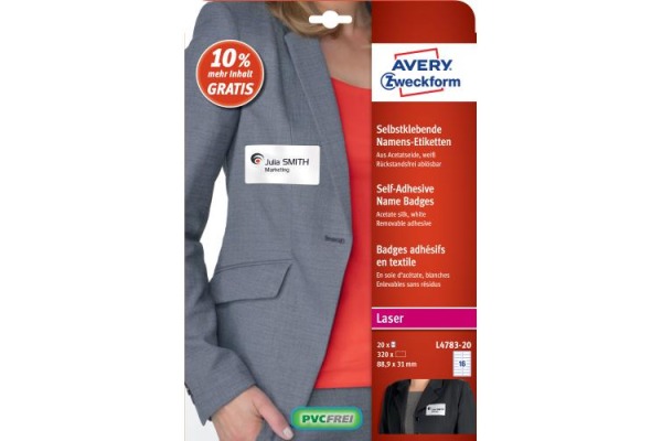 AVERY ZW. Namens-Etiketten 88,9x31mm L4783-20 weiss, Laser 20 Blatt