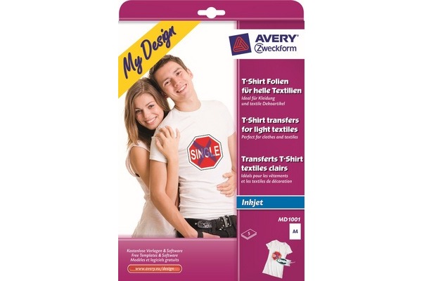 AVERY ZW. Textilfolie Iron-on A4 MD1001 Inkjet helle Textilien 5 Stk.