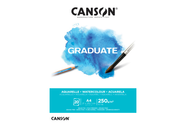 CANSON Aquarellblock Graduate A4 400110374 weiss, 250g 20 Blatt