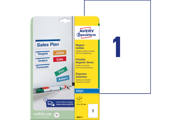 AVERY ZW. Magnet-Schilder 210x297mm J8867-5 Inkjet 5 Stk./5 Bl.
