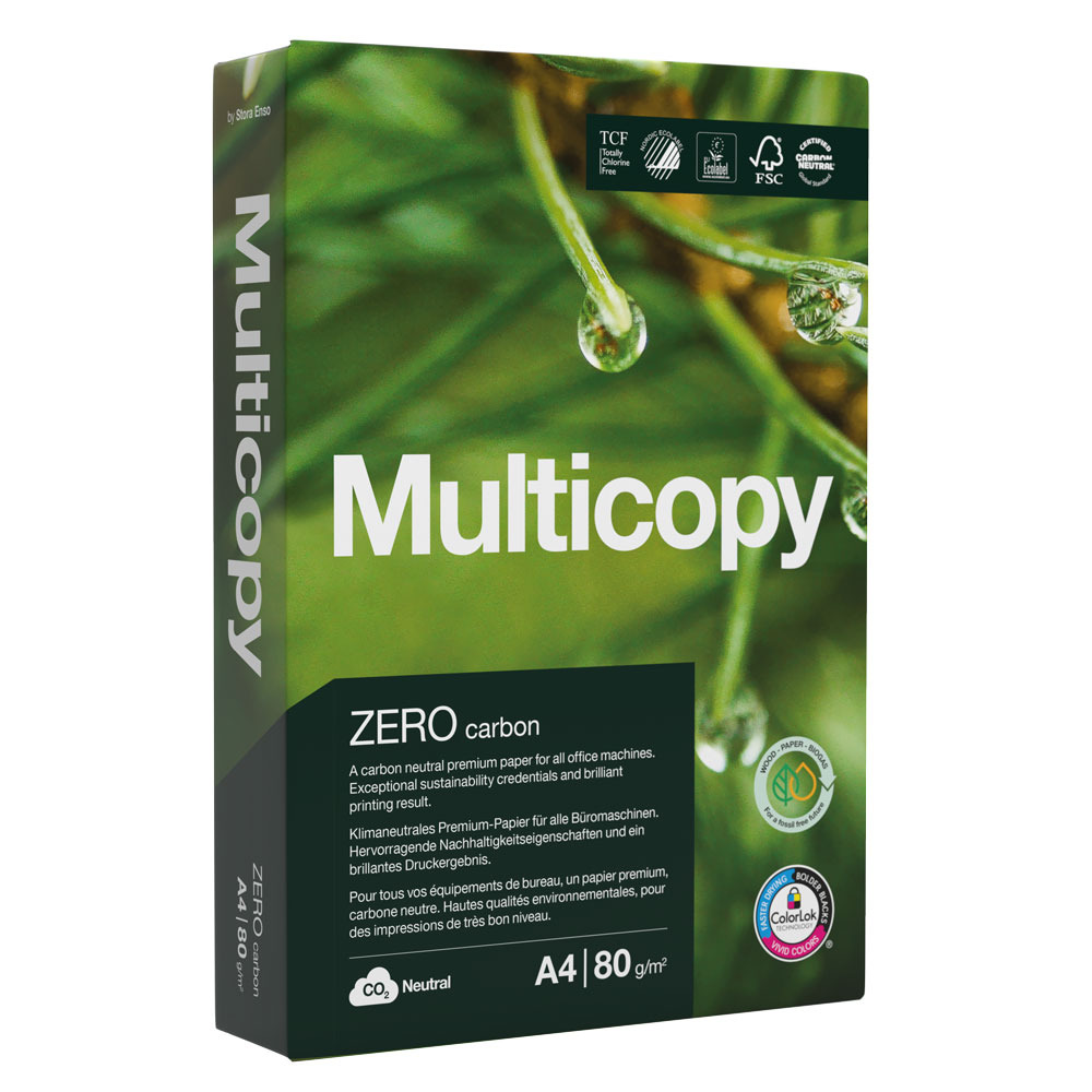 Kopierpapier Multicopy Zero A4 80g, weiss matt geriest 1 Palette 120'000 Blatt Box 2'500 Bl./Bg.