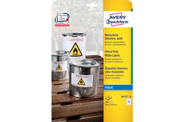 AVERY ZW. Etiketten 63,5×33,9mm J4773-10 240 Stück