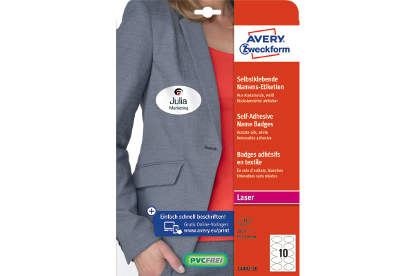 AVERY ZW. Namensetiketten 85x50mm L4882-20 weiss 20 Blatt/200 Stk.