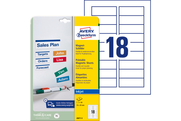 AVERY ZW. Magnet-Schilder 78x28mm J8871-5 Inkjet 90 Stk./5 Bl.