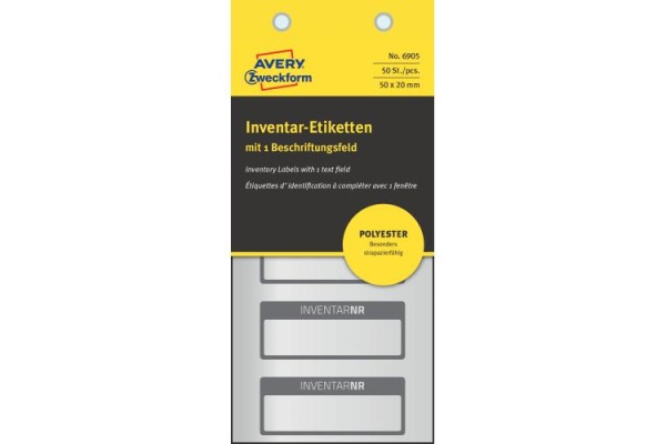 AVERY ZW. Inventar-Etiketten 50x20mm 6905 schwarz, Polyester 10Bl.50Stk.