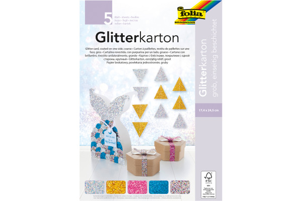FOLIA Glitterkarton 86139 Grob 5 Blatt, farbig