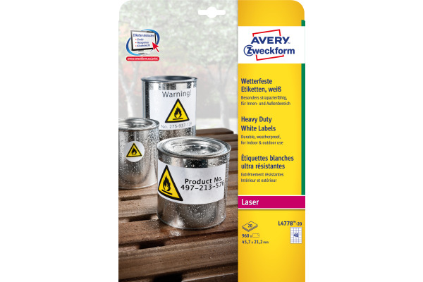 AVERY ZW. Etiketten 45,7x21,2mm L4778-20 Folie, wetterfest 960 Stk./20