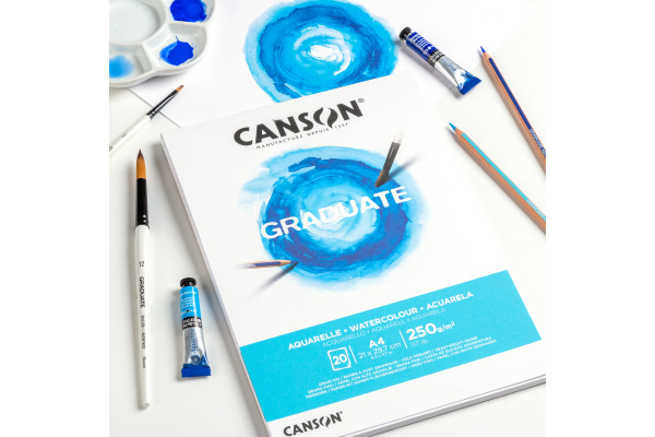 CANSON Aquarellblock Graduate A4 400110374 weiss, 250g 20 Blatt