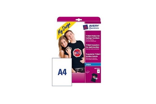 AVERY ZW. Textilfolie Iron-on A4 MD1003 Inkjet farbige Textil. 4 Stk.