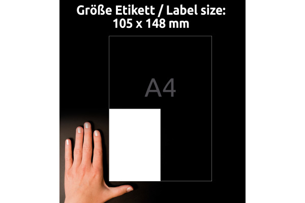 AVERY ZW. Etiketten Laser 105x148mm L4719REV2 weiss,wetterfest,ablösbar 20B.