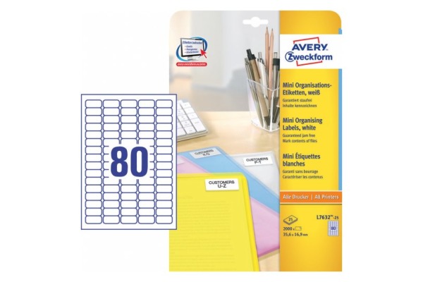 AVERY ZW. Mini Etiketten weiss L7632-25 2000 Stk./25 Blatt
