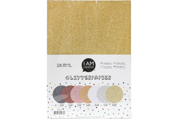 I AM CREA Glitterpapier A4 4070.99 multicolor, 100g 10 Stück