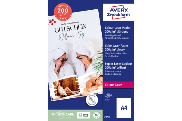 AVERY ZW. Laser Fotopapier A4 2798 200g, weiss 100 Blatt