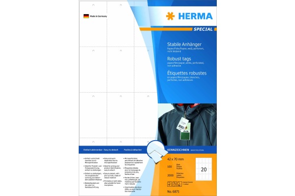 HERMA Anhänge-Etiketten 41x70mm 6871 weiss 2000 Stück