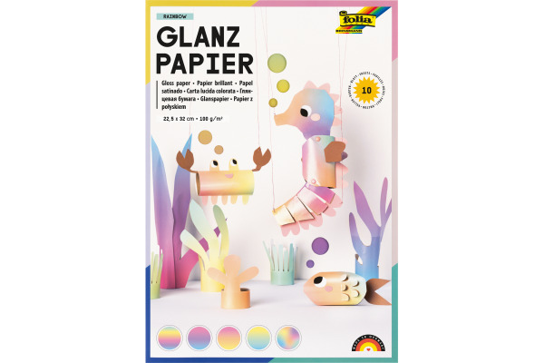 FOLIA Glanzpapier Rainbow 22.5x32cm 766 100g, ass. 10 Blatt