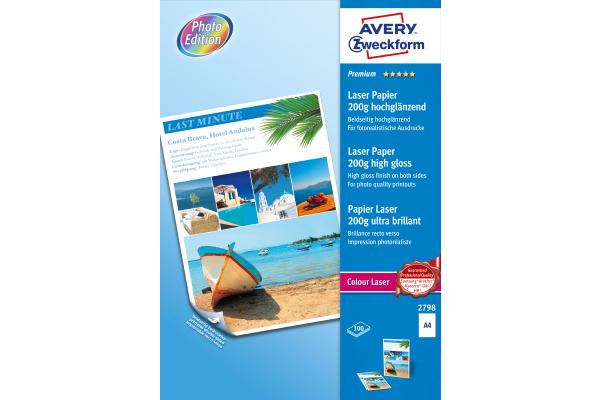 AVERY ZW. Laser Fotopapier A4 2798 200g, weiss 100 Blatt