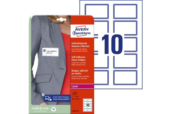 AVERY ZW. Namensetiketten L4787-20 weiss/blau 80x50mm 200 Stück