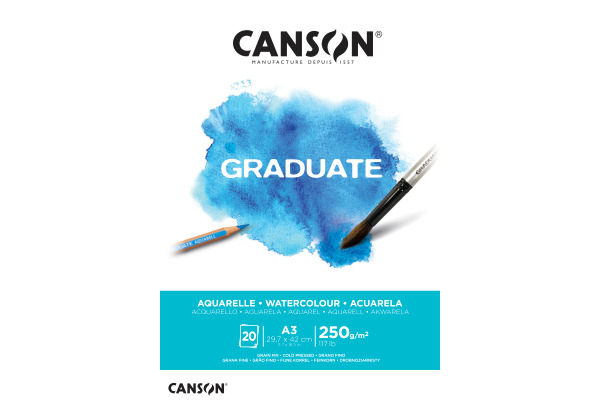 CANSON Aquarellblock Graduate A3 400110375 weiss, 250g 20 Blatt