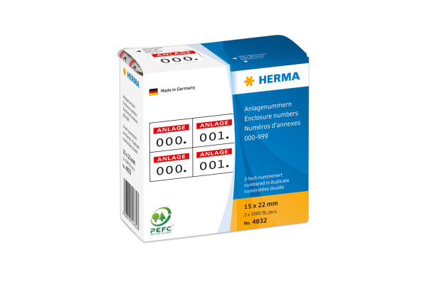 HERMA Anlage-Nummern 22x15mm 4832 rot/schwarz, 0-999