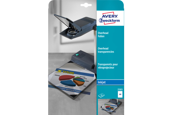 AVERY ZW. Overhead-Folie A4 2503 0,11mm Inkjet 10 Blat
