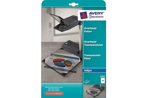 AVERY ZW. Overhead-Folie A4 2503 0,11mm Inkjet 10 Blat